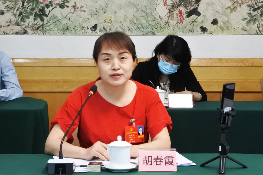 5月23日，全國(guó)人大代表胡春霞在參加分組審議政府工作報(bào)告時(shí)發(fā)言。新華社記者　吳雨　攝